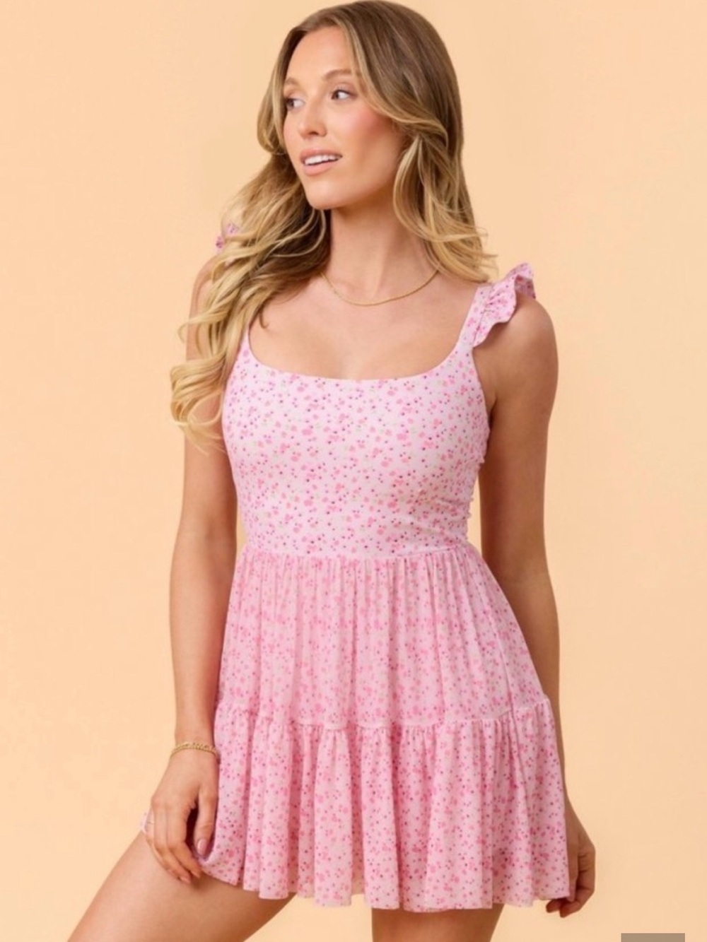 Women's Pink Floral Ruffle Dress Logilates - XS- NWT